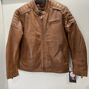 NEW FIRST MFG Crusader Leather Moto Jacket Whisky 2XL